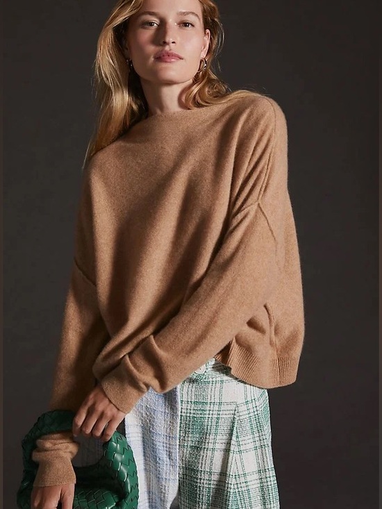 Anthropologie Sweaters - Anthropologie PILCRO Alani 100% Cashmere Mock Neck Sweater L Large Camel Tan